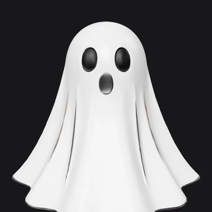 Cartoon ghost with sheet appearance. smooth edges, simple geometry, game-ready, character, symmetric geometry.