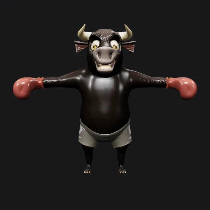 Boxing bull cartoon character. smooth edges, complex geometry, game-ready, character.