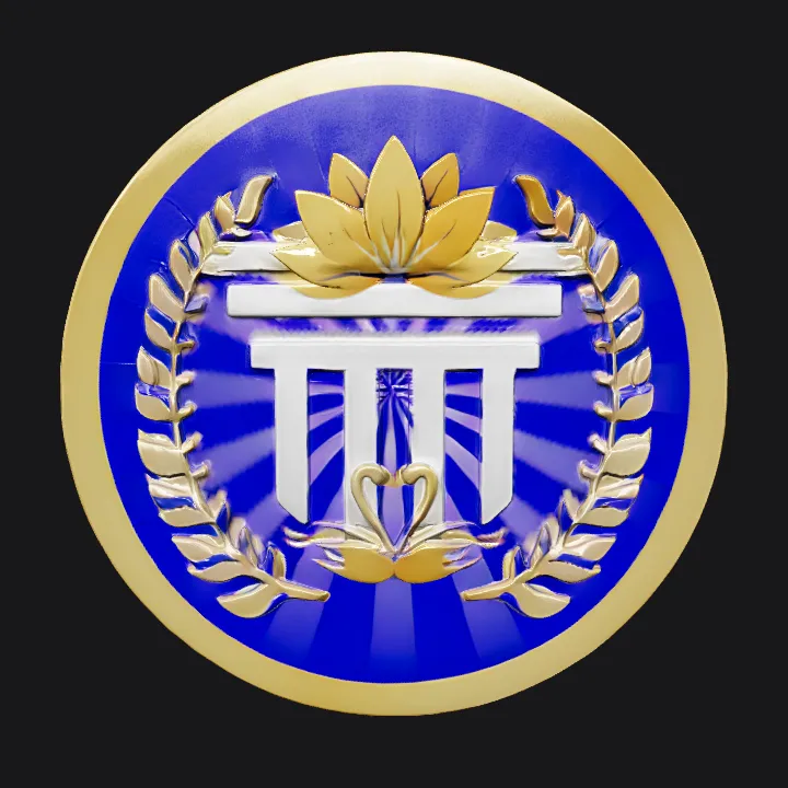 ornamental emblem with columns and lotus. smooth edges, complex geometry, symmetric geometry.