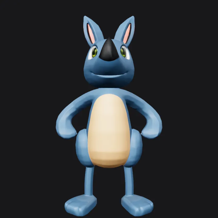 Cartoon kangaroo standing upright. smooth edges, simple geometry, character, symmetric geometry.