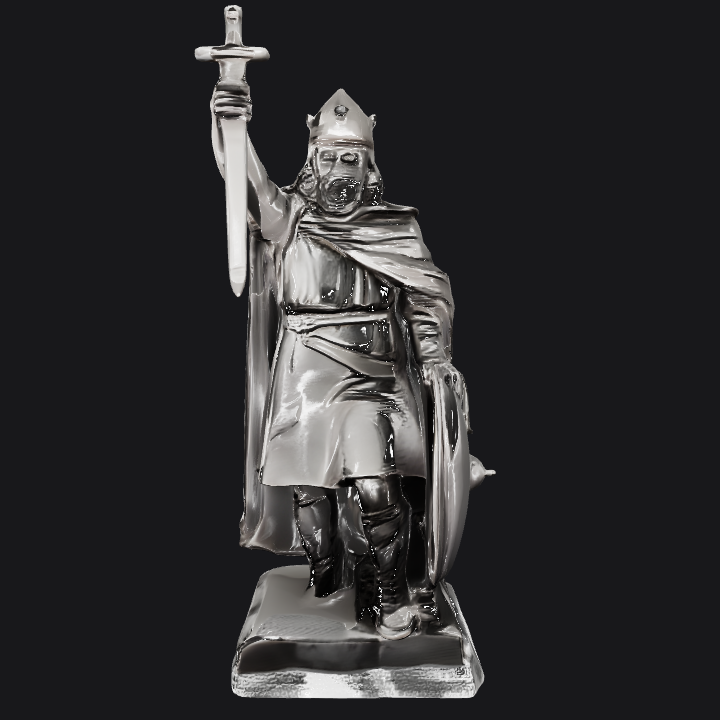 warrior statue with sword and shield. complex geometry, sharp edges, character.