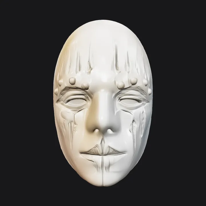 Decorative sculpted mask with human facial features. smooth edges, simple geometry, symmetric geometry.