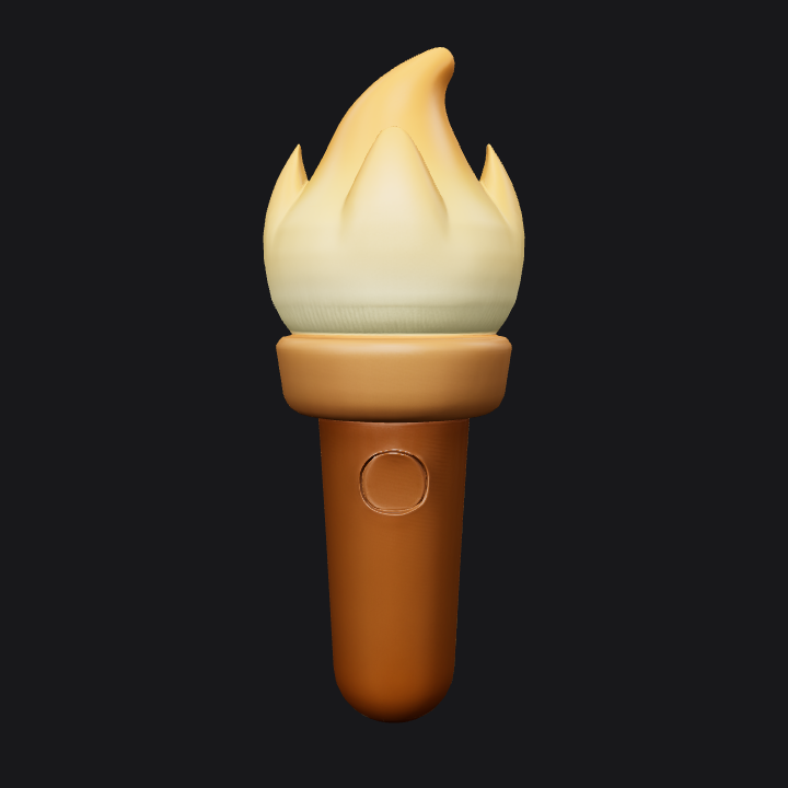 cartoon torch with flame. simple geometry, smooth edges, symmetric geometry.
