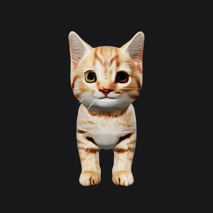 A small tabby kitten sitting. smooth edges, complex geometry, character, symmetric geometry.
