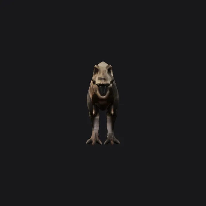Large carnivorous dinosaur, likely T-Rex. complex geometry, game-ready, smooth edges, symmetric geometry.