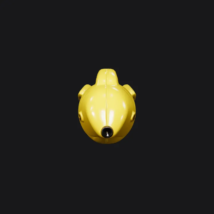 Yellow fish-shaped object. smooth edges, simple geometry, symmetric geometry.