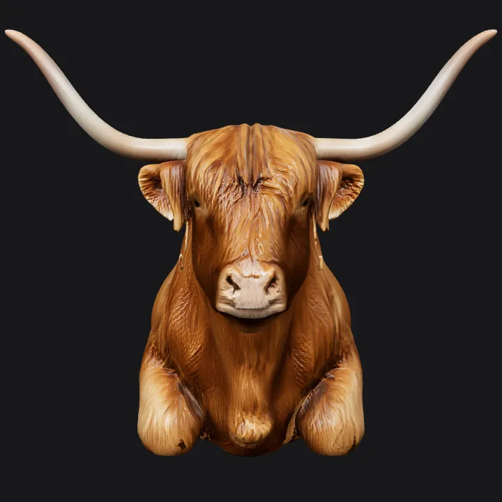 Highland cow from top view. smooth edges, complex geometry, character, symmetric geometry.