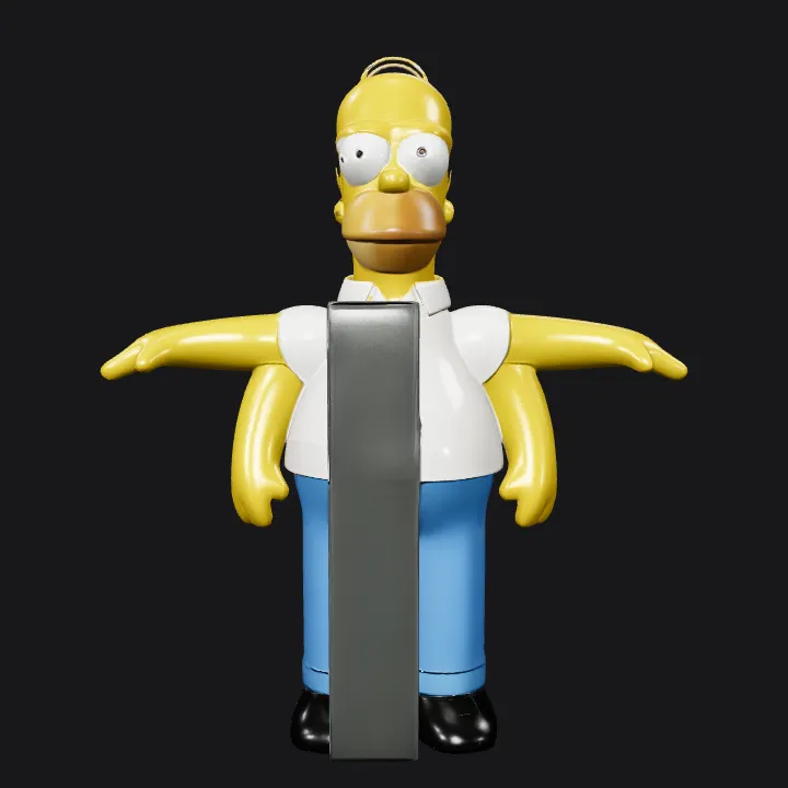 A 3D cartoon man in white shirt and blue pants. simple geometry, game-ready, character, symmetric geometry.