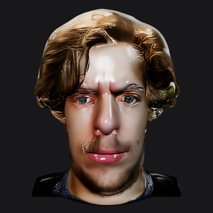 Person with curly hair and beard. complex geometry, smooth edges, character.