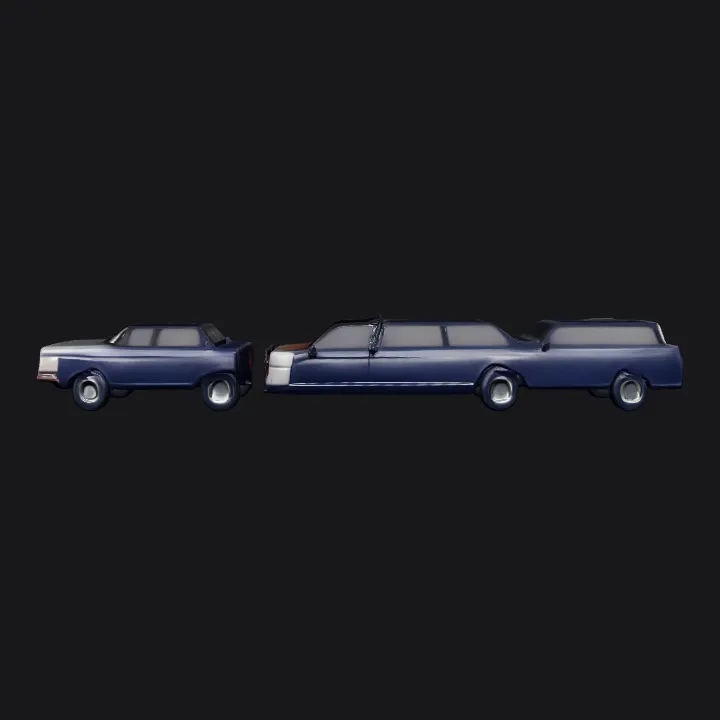 Four parked pickup trucks outdoors. sharp edges, complex geometry, game-ready, symmetric geometry.