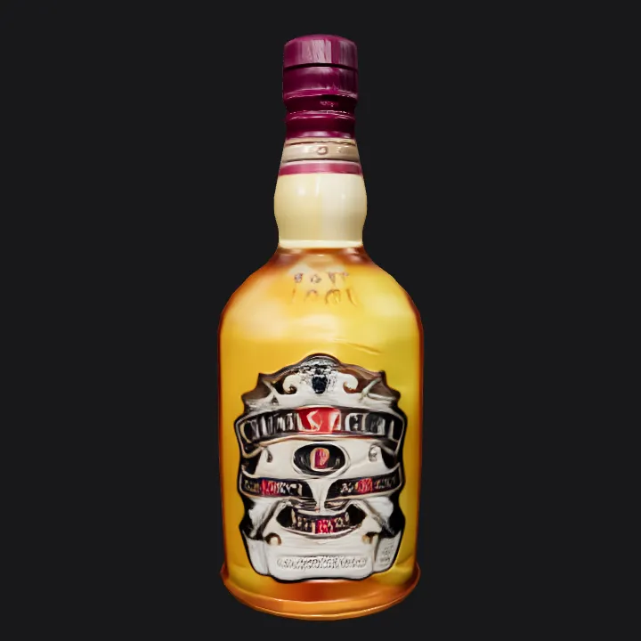 Chivas Regal whisky bottle. smooth edges, complex geometry, symmetric geometry.