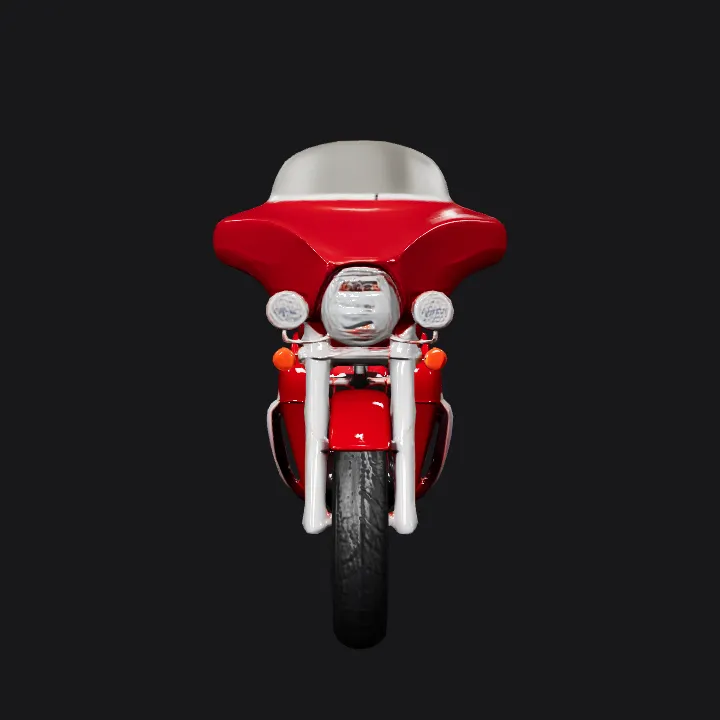 Red touring motorcycle. complex geometry, smooth edges, sharp edges, symmetric geometry.