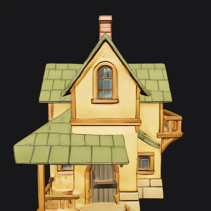 A cartoon-style small house. sharp edges, smooth edges, complex geometry, game-ready.