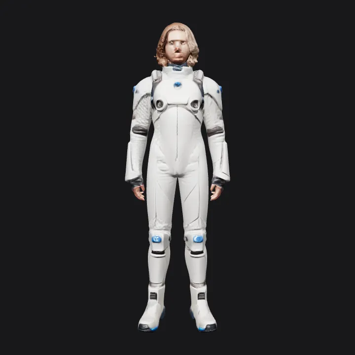 person in futuristic astronaut suit. smooth edges, complex geometry, character, symmetric geometry.