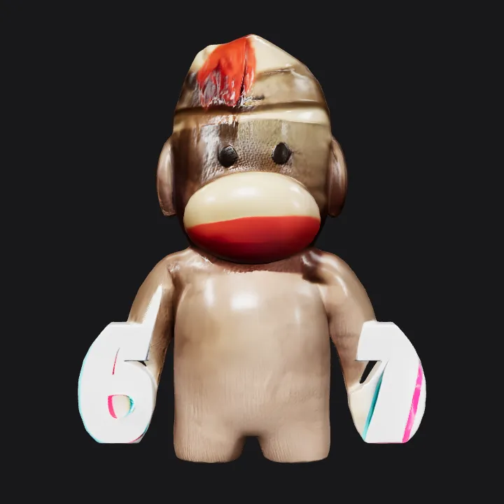 A sock monkey plush toy. smooth edges, simple geometry, character, symmetric geometry.