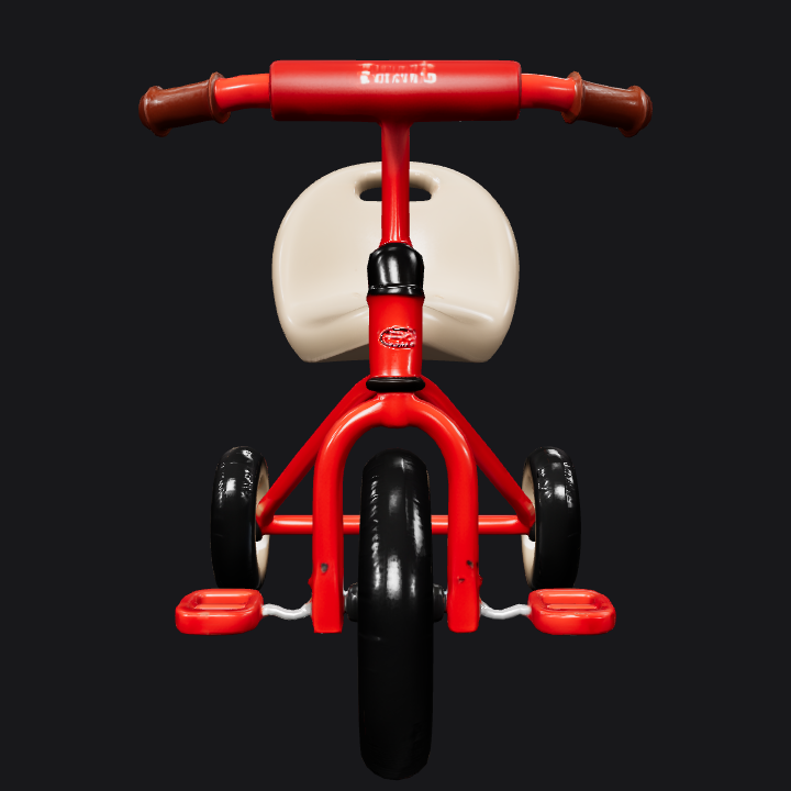 A children's tricycle with beige seat. smooth edges, simple geometry, game-ready, symmetric geometry.
