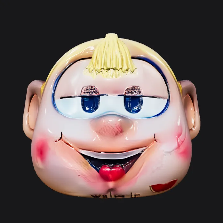 Large cartoon character head sculpture. smooth edges, simple geometry, character, symmetric geometry.