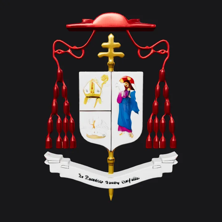 Ecclesiastical heraldic coat of arms with tassels. sharp edges, complex geometry, symmetric geometry.