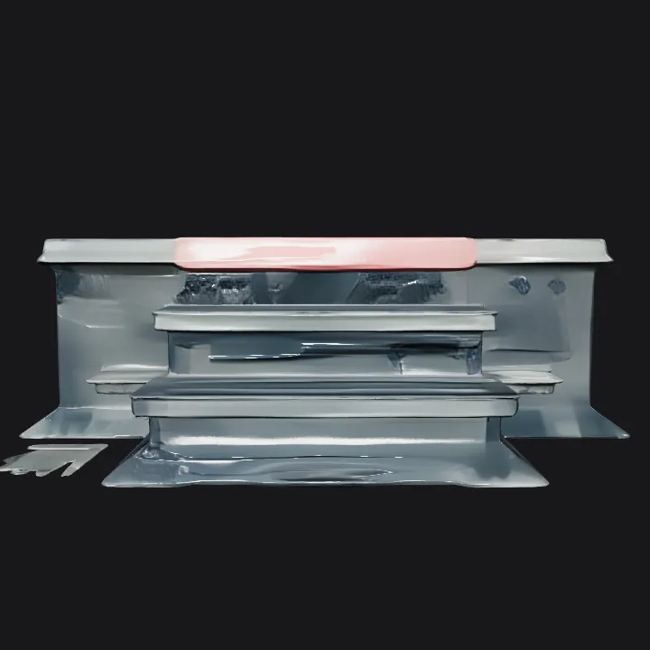 Stacked transparent glass trays. sharp edges, simple geometry, symmetric geometry.