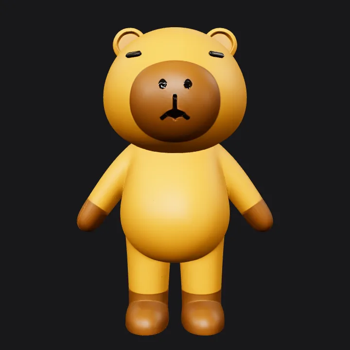 Cartoon bear character standing. smooth edges, simple geometry, game-ready, character, symmetric geometry.