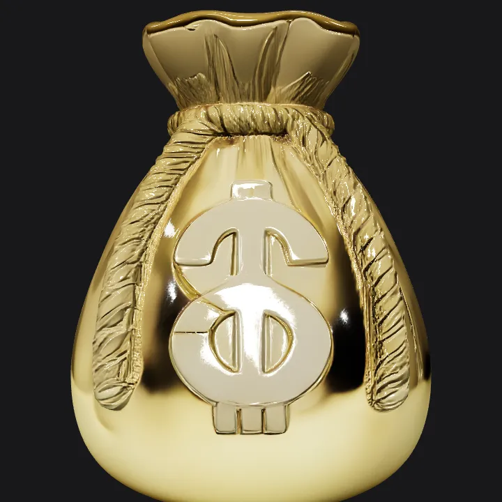 Gold money bag or pouch. smooth edges, simple geometry, game-ready, symmetric geometry.