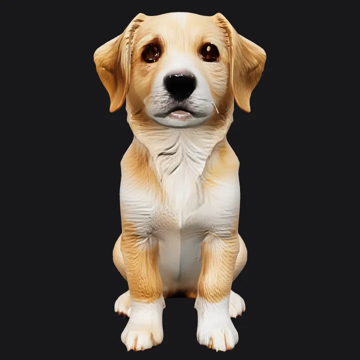 Sitting brown dog with white chest. smooth edges, complex geometry, character, symmetric geometry.