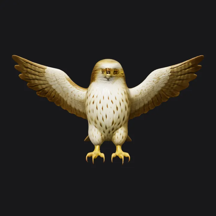 A hawk perched on a branch. sharp edges, complex geometry, symmetric geometry.