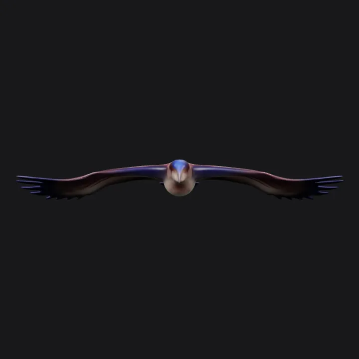 Flying hawk in the sky. sharp edges, complex geometry, character.
