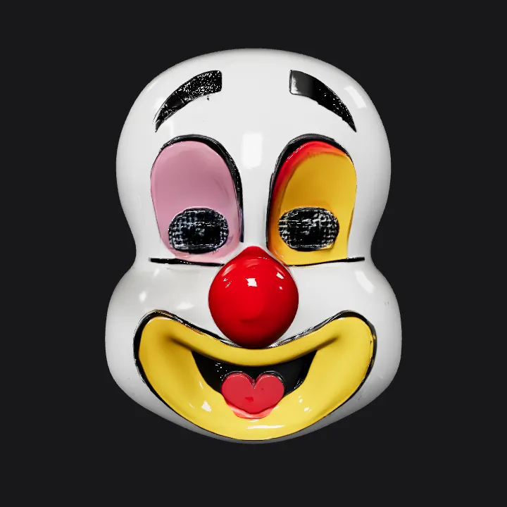 Colorful clown face mask. smooth edges, simple geometry, character.