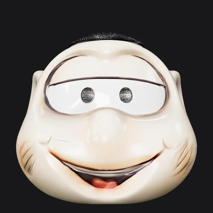 Rounded cartoon head with ears and hair. smooth edges, simple geometry, character, symmetric geometry.