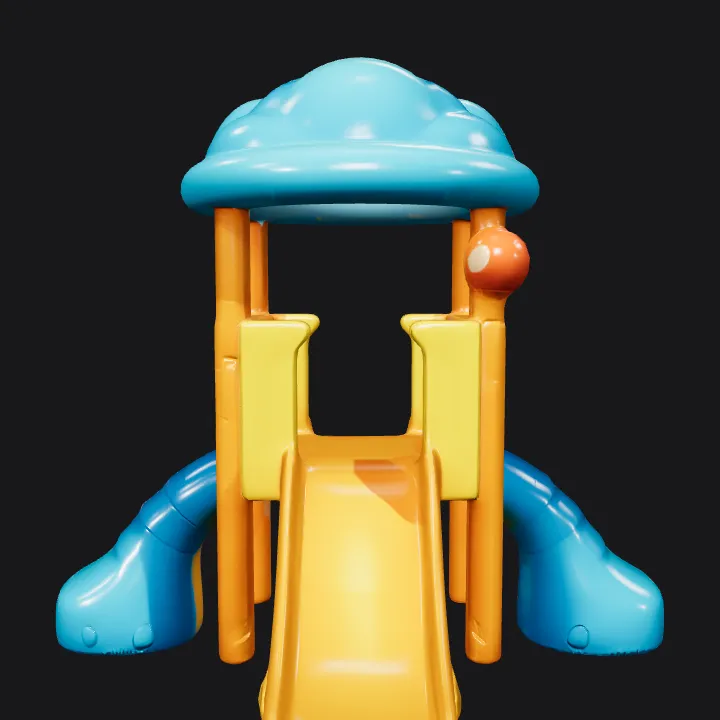 Colorful children's playground slide structure outdoors. smooth edges, complex geometry, symmetric geometry.