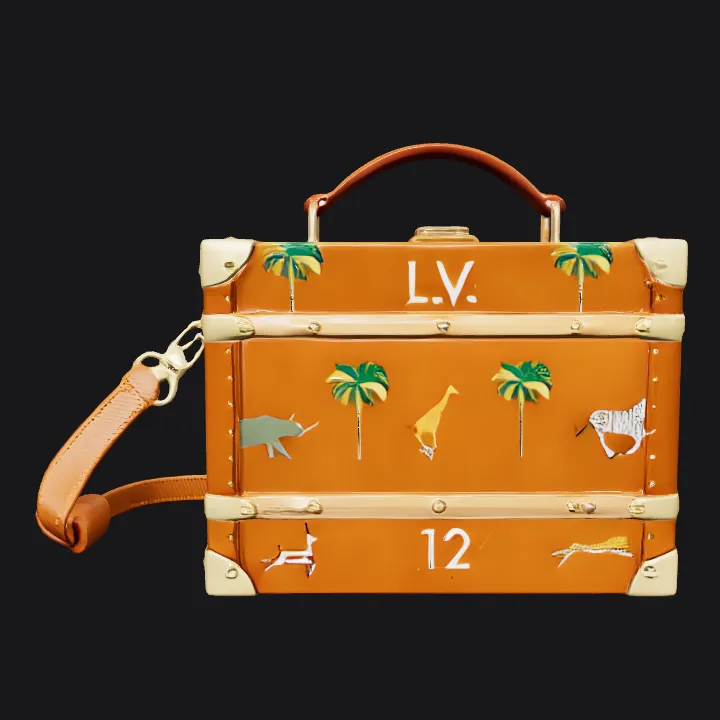 Luxury suitcase with animal motifs. sharp edges, complex geometry, game-ready, symmetric geometry.
