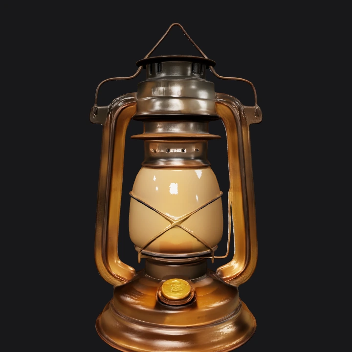 Antique kerosene lantern with glowing light. smooth edges, complex geometry, symmetric geometry.