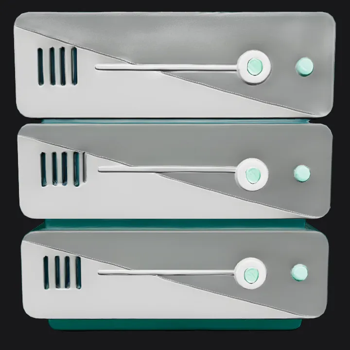 Stack of three computer servers. smooth edges, simple geometry, symmetric geometry.