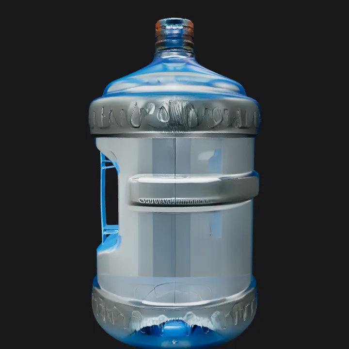 Large water bottle with orange cap. smooth edges, simple geometry, symmetric geometry.