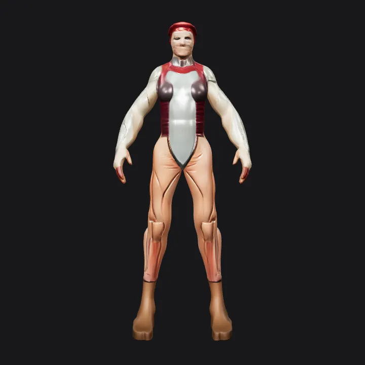 A futuristic human character standing in sci-fi setting. complex geometry, game-ready, smooth edges, character.