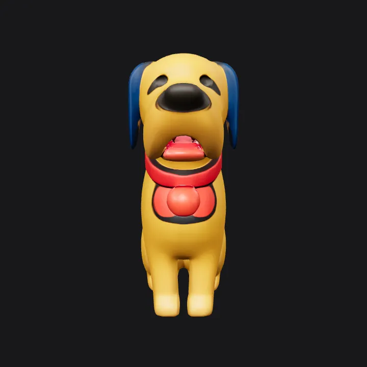 cartoon dog with red collar. smooth edges, simple geometry, character, symmetric geometry.