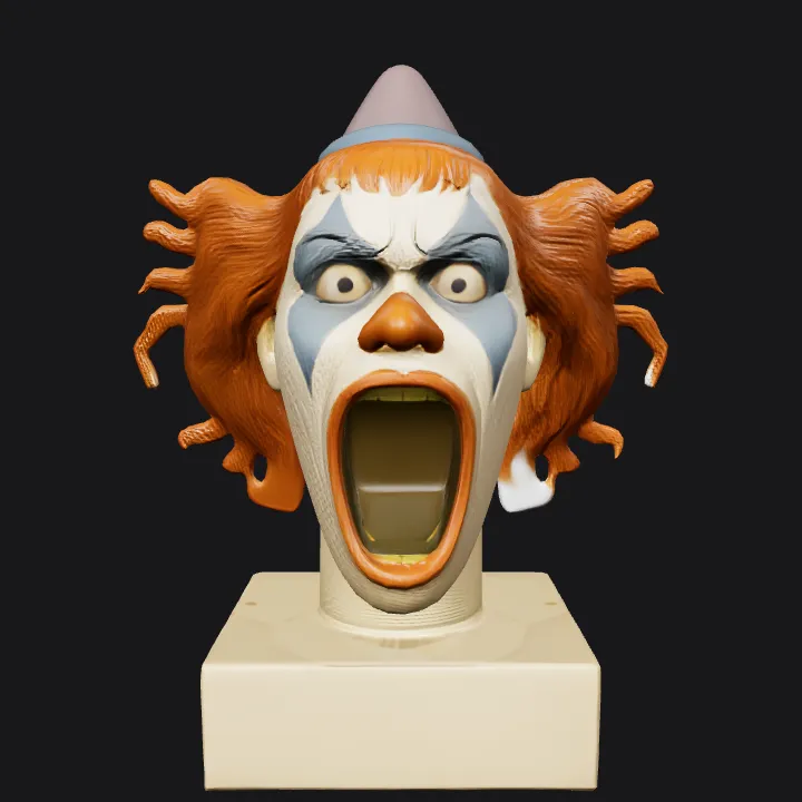 Bust of a clown with red hair. smooth edges, complex geometry, character, symmetric geometry.