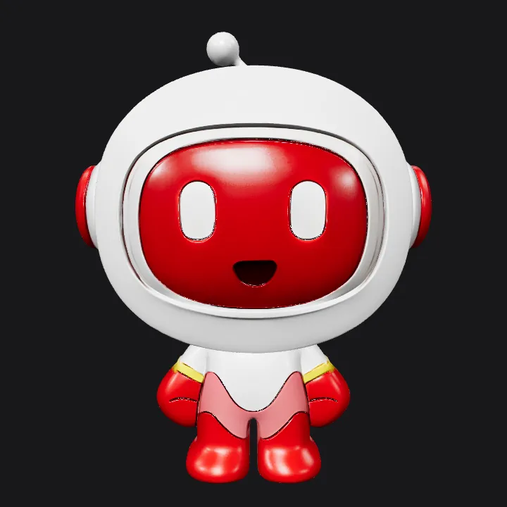 Cartoon astronaut mascot with red face. smooth edges, simple geometry, game-ready, character, symmetric geometry.
