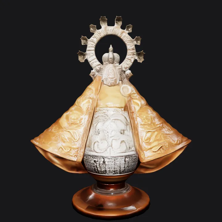 religious statue of a robed figure. complex geometry, smooth edges, character, symmetric geometry.