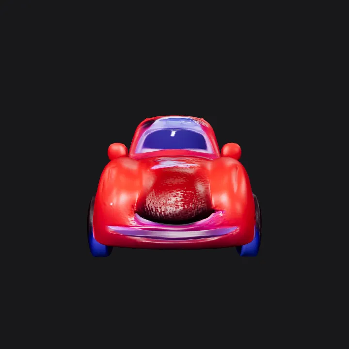 Red toy car, rear view. smooth edges, simple geometry, symmetric geometry.
