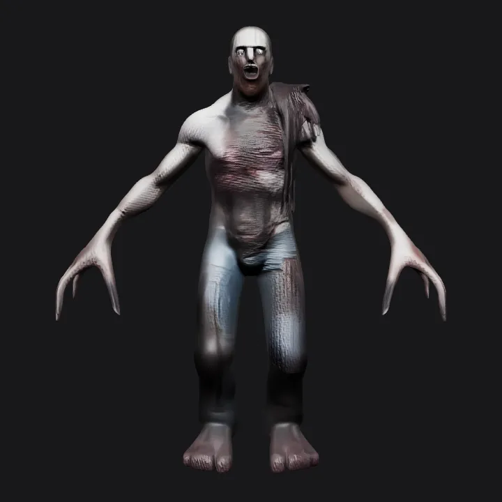 decayed humanoid zombie with torn clothes. complex geometry, sharp edges, character.