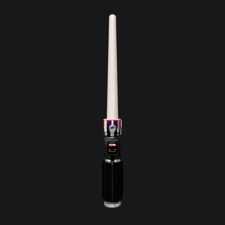 Red lightsaber with metallic hilt. sharp edges, smooth edges, simple geometry, game-ready, symmetric geometry.