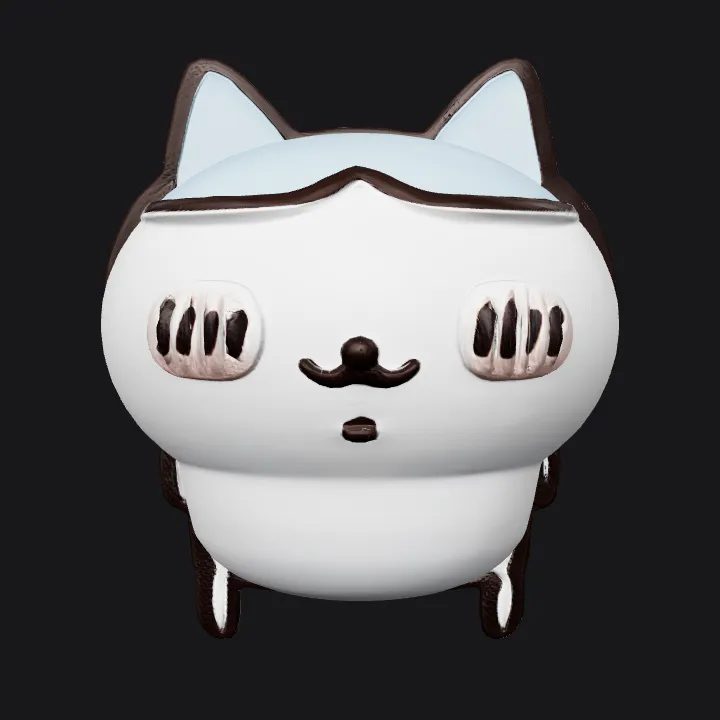 cartoon cat face with blue ears. smooth edges, simple geometry, character, symmetric geometry.