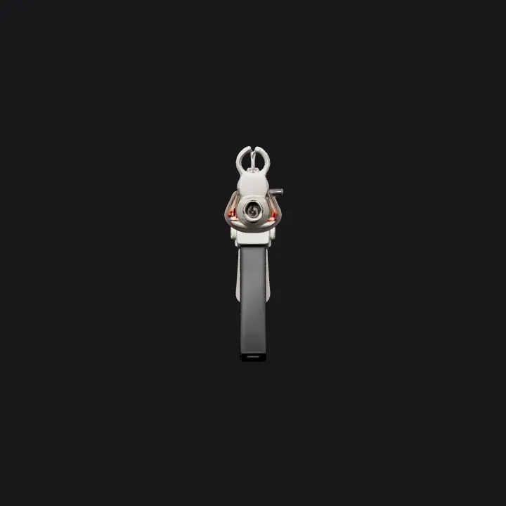 Retro-style submachine gun with video branding. sharp edges, smooth edges, simple geometry, game-ready, symmetric geometry.