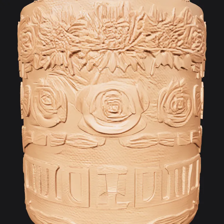 Decorative candle holder with floral patterns. smooth edges, complex geometry, simple geometry, symmetric geometry.