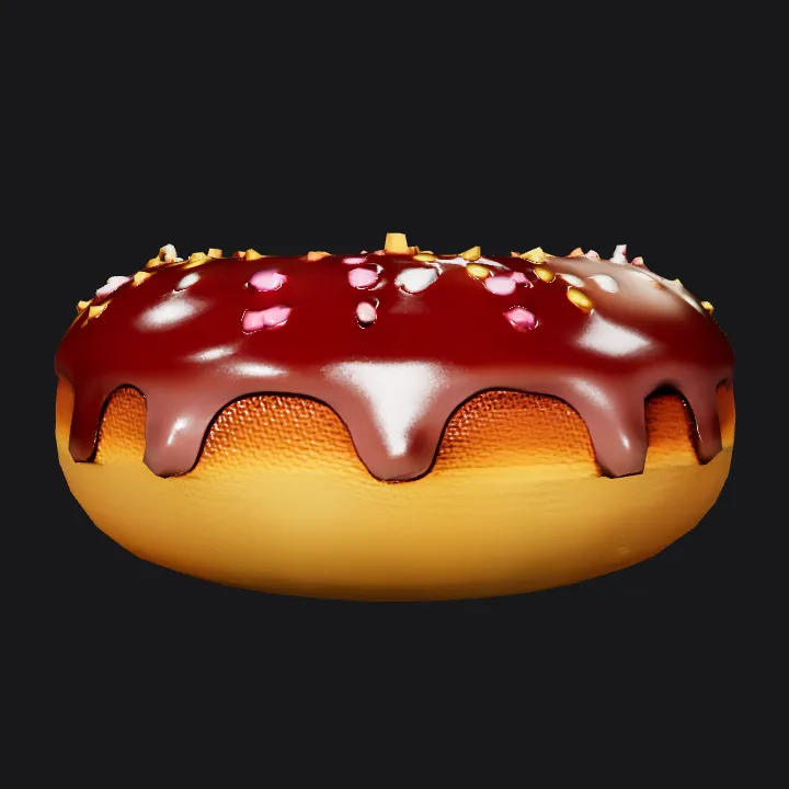 chocolate donut with colorful sprinkles. smooth edges, simple geometry, symmetric geometry.