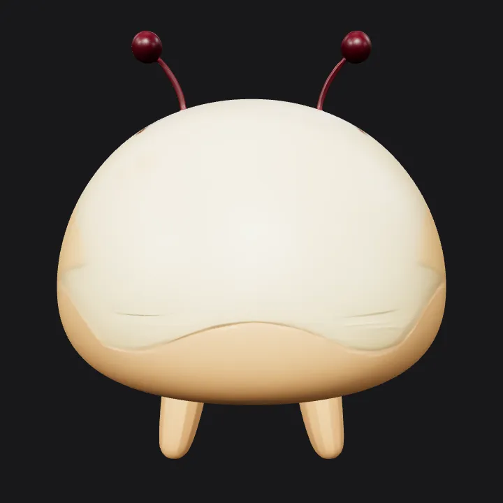 Cute round cartoon character with antennae. smooth edges, simple geometry, game-ready, character, symmetric geometry.