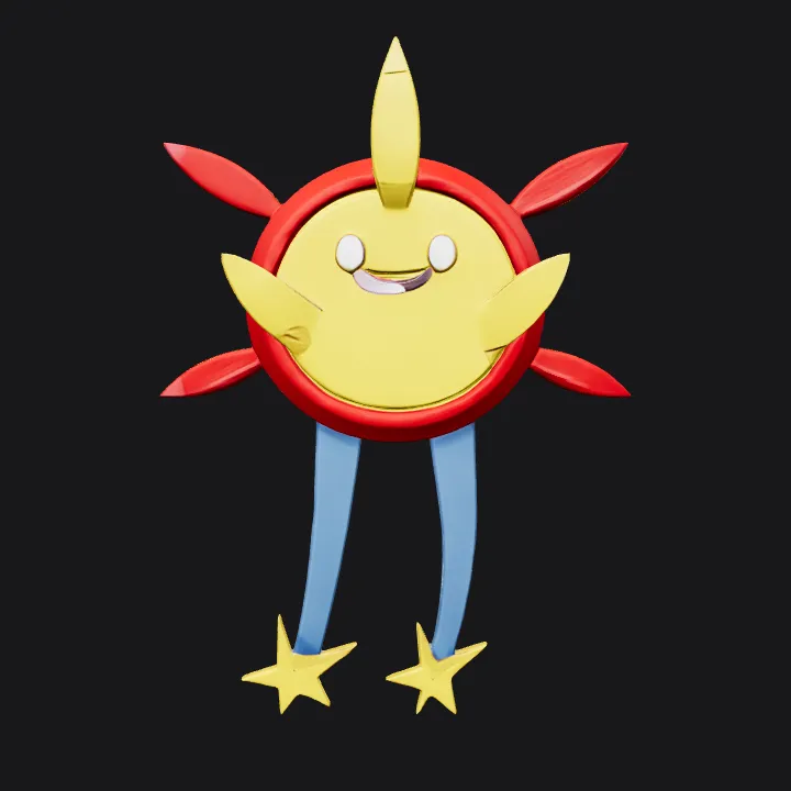 Cartoon sun character with legs and arms. sharp edges, simple geometry, character.