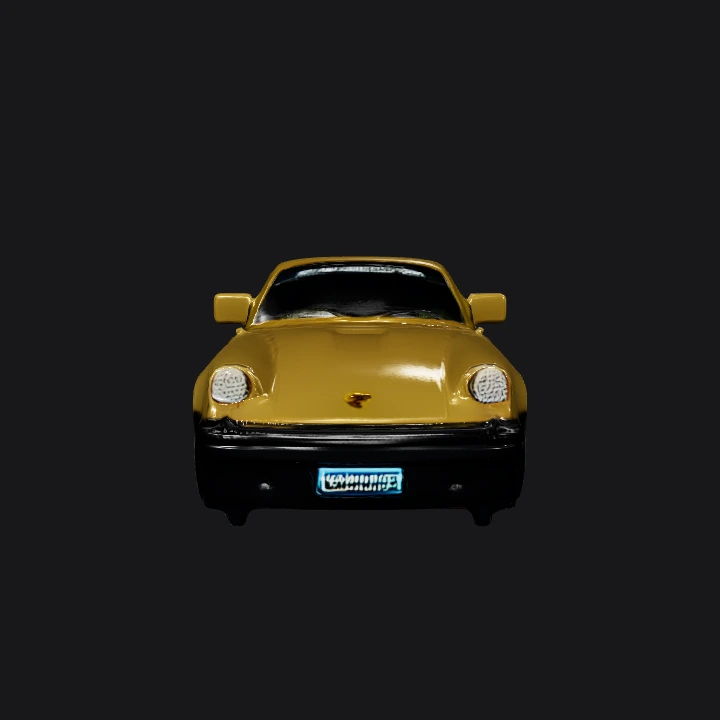 gold toy Porsche car model. smooth edges, complex geometry, symmetric geometry.